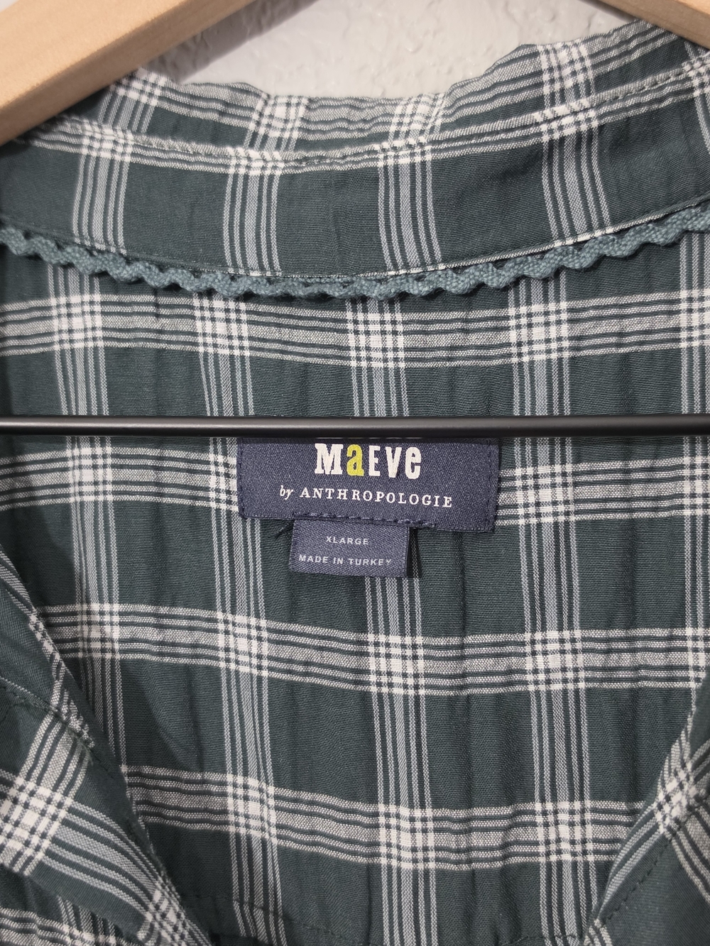 Anthropologie Maeve The Bennett Buttondown Shirt Plaid Edition Green Womens XL - Picture 7 of 13
